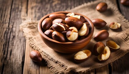 Brazil nuts in wooden bowl