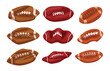 © Yumagema - Set of deflated american football set collection, football partially deflated with the valve stem still inserted, isolated on white background, game over lose sport concept, vector illustration.