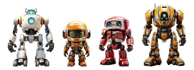 Collection of 3D robot animated characters, generative AI