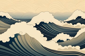  A nostalgic and evocative vintage composition featuring Japanese natural patterns of waves,background, Generative AI