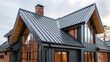 © tong2530 - Black metal roof on roof, New house modern style.