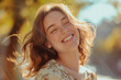 © BrightSpace - happiness smiling woman in the city with sunlight, smiling faces reflect the joy of a blissful scene, spring summer against a blurred bokeh background,portrait, close up, banner, City Bliss, Radiant