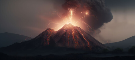 Wall Mural - volcano eruption, mountain, lightning, disaster 19