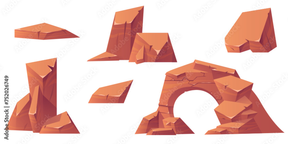Rocky stones set isolated on white background. Vector cartoon ...