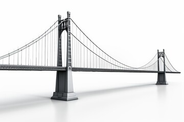 Wall Mural - Modern suspension bridge spanning across a river, on isolated white background, Generative AI