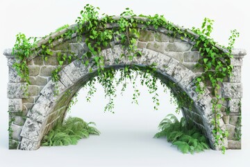 Wall Mural - Historic stone bridge surrounded by lush greenery, on isolated white background, Generative AI