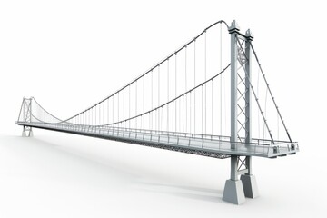 Wall Mural - Modern suspension bridge spanning across a river, on isolated white background, Generative AI