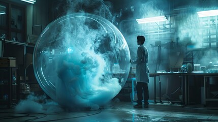 Aufkleber - Futuristic lab with scientist and holographic projection. modern research facility. exploring new technologies. sci-fi setting. AI