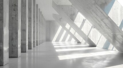  Modern Concrete Room with Grey Sloped Walls and Sunlight Generative AI