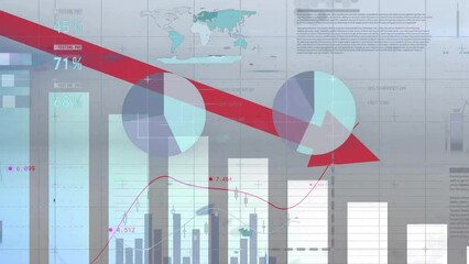 Poster - Animation of digital data processing and statistics over grey background