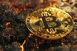 Cryptocurrency golden bitcoin coin. Crypto currency Bitcoin (BTC): Bitcoin golden coins on a chart, Blockchain technology, bitcoin mining concept.