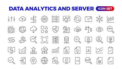 Fototapete - Data analysis, statistics, analytics - minimal thin line web icon set. Outline icons collection. Simple vector illustration. Data analysis thin line icon set. Data processing outline pictograms.