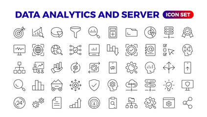 Fototapete - Data analysis, statistics, analytics - minimal thin line web icon set. Outline icons collection. Simple vector illustration. Data analysis thin line icon set. Data processing outline pictograms.