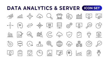 Fototapete - Data analysis, statistics, analytics - minimal thin line web icon set. Outline icons collection. Simple vector illustration. Data analysis thin line icon set. Data processing outline pictograms.
