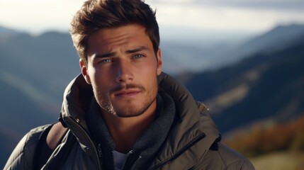 Poster - A man in a jacket looking directly at the camera. Suitable for business and professional concepts