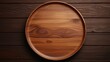A wooden plate displayed on a table. Suitable for food and dining concepts