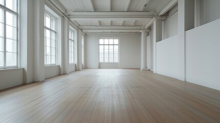 Poster - A simple, spacious room with wooden floors and abundant natural light. Ideal for interior design concepts