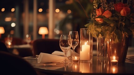 Poster - Elegant table setting with flowers and candles, perfect for home decor or event planning