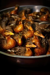 Aufkleber - Ducks sitting in a bowl on a table, suitable for various concepts