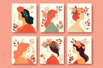 Aufkleber - A collection of four cards featuring illustrations of women. Great for various design projects