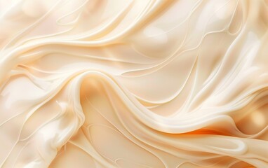 Poster - Abstract cream background with a swirling milk wave texture. Gradient splash pattern in satin ripple color, resembling creamy syrup silk spread.