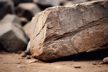 Aufkleber - A large rock sitting atop a pile of rocks. Suitable for geological or outdoor themes