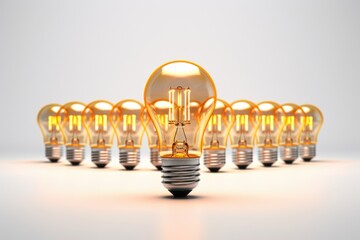 Poster - Group of light bulbs on a table, suitable for business or creativity concepts