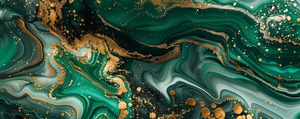Poster - Abstract marble pattern, liquid ink paint texture in luxurious green and gold stone colors.