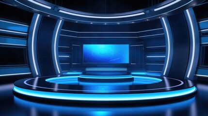 Aufkleber - A TV set with blue lights in a dark room. Suitable for technology concepts