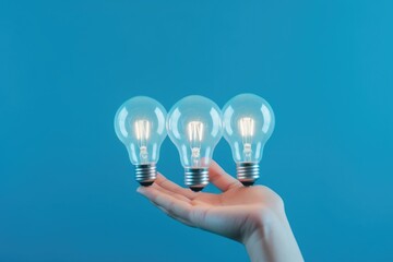 Canvas Print - Person holding a light bulb. Useful for business concepts