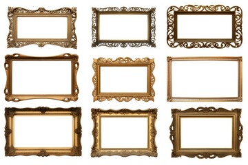 Poster - A set of six gold picture frames on a plain white background. Perfect for showcasing images or artwork