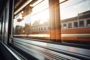 Poster - A view of a train seen through a window. Suitable for transportation concepts
