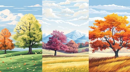 Aufkleber - A scenic view of trees in a field with mountains in the background. Suitable for nature and landscape themes