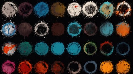 Poster - Vibrant circles of various colors on a dark backdrop. Suitable for graphic design projects
