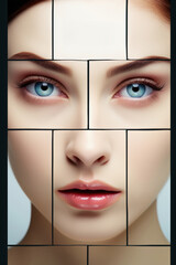 Poster - Detailed close-up of a woman's face with a grid of squares, versatile for various projects