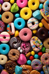 Poster - Various types of donuts on display, perfect for bakery or dessert concepts