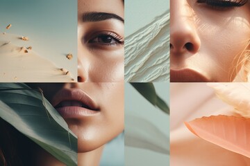 Poster - A collection of close-up images of a woman's face. Ideal for beauty or skincare concepts