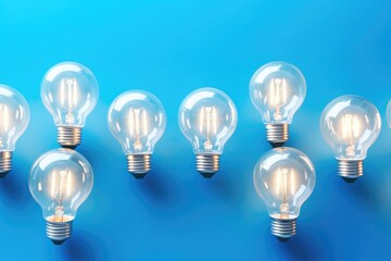 Aufkleber - Row of light bulbs on blue background, perfect for energy-saving concept