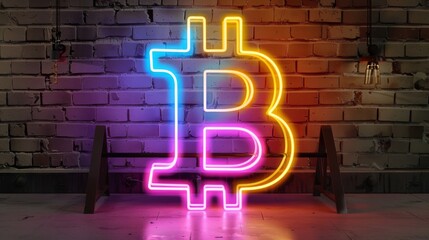 Poster - Bitcoin sign glowing in neon lights