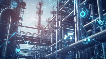 Aufkleber - Technology concept in industrial production. Communication network. Industrie 4.0. Factory automation.