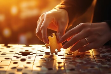 Poster - Person putting a puzzle together, suitable for business or education concept