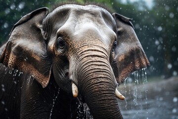 Aufkleber - Close-up shot of an elephant bathing in the water. Suitable for nature and wildlife themes