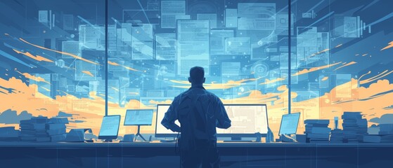 Poster - SEO Search Engine Optimization Marketing Ranking Traffic Website Internet Business Technology Concept of a businessman using a computer.