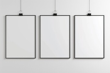 Poster - Three empty frames hanging on a wall, perfect for interior design projects