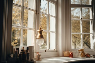 Poster - A simple and elegant window sill with a hanging light. Perfect for interior design projects