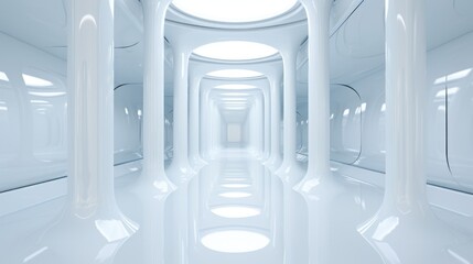 Aufkleber - A white room with numerous columns and round windows, suitable for architectural and interior design concepts