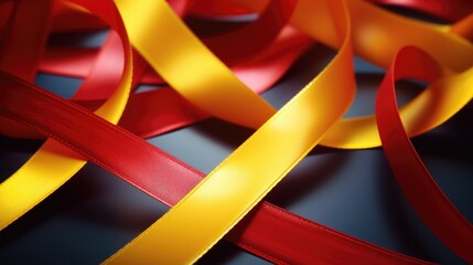 Poster - Close up of a red and yellow ribbon, suitable for various projects