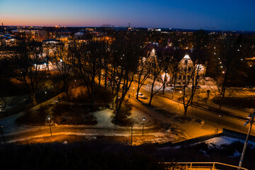 Poster - Estonia capital Tallinn night street lights illuminated