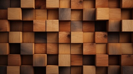 Poster - Detailed view of a wall made of wooden blocks. Suitable for construction or interior design concepts