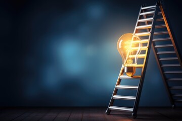 Poster - A ladder leading up to a glowing light bulb, suitable for concepts of creativity and innovation